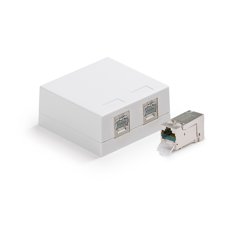 Zásuvkový box, Category 6A, 2xRJ45/s, povrchový, osadený s KEJ-C6A-S-HD