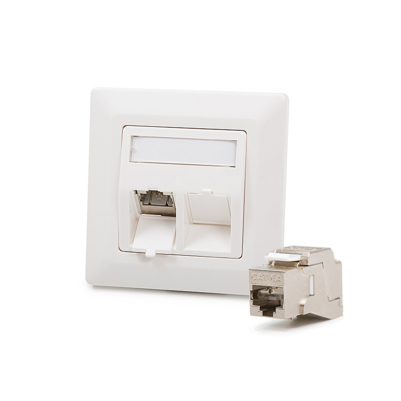 Antibakteriálna zásuvka&nbsp;Modulo50, Category 6A, 2xRJ45/s, podpovrchová, osadená s KEJ-C6A-S-10G