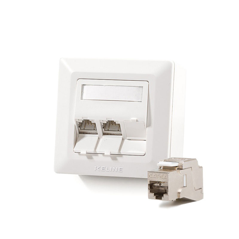 Zásuvka Modulo50, Category 6A, 3xRJ45/s, povrchová, osadená s KEJ-C6A-S-10G